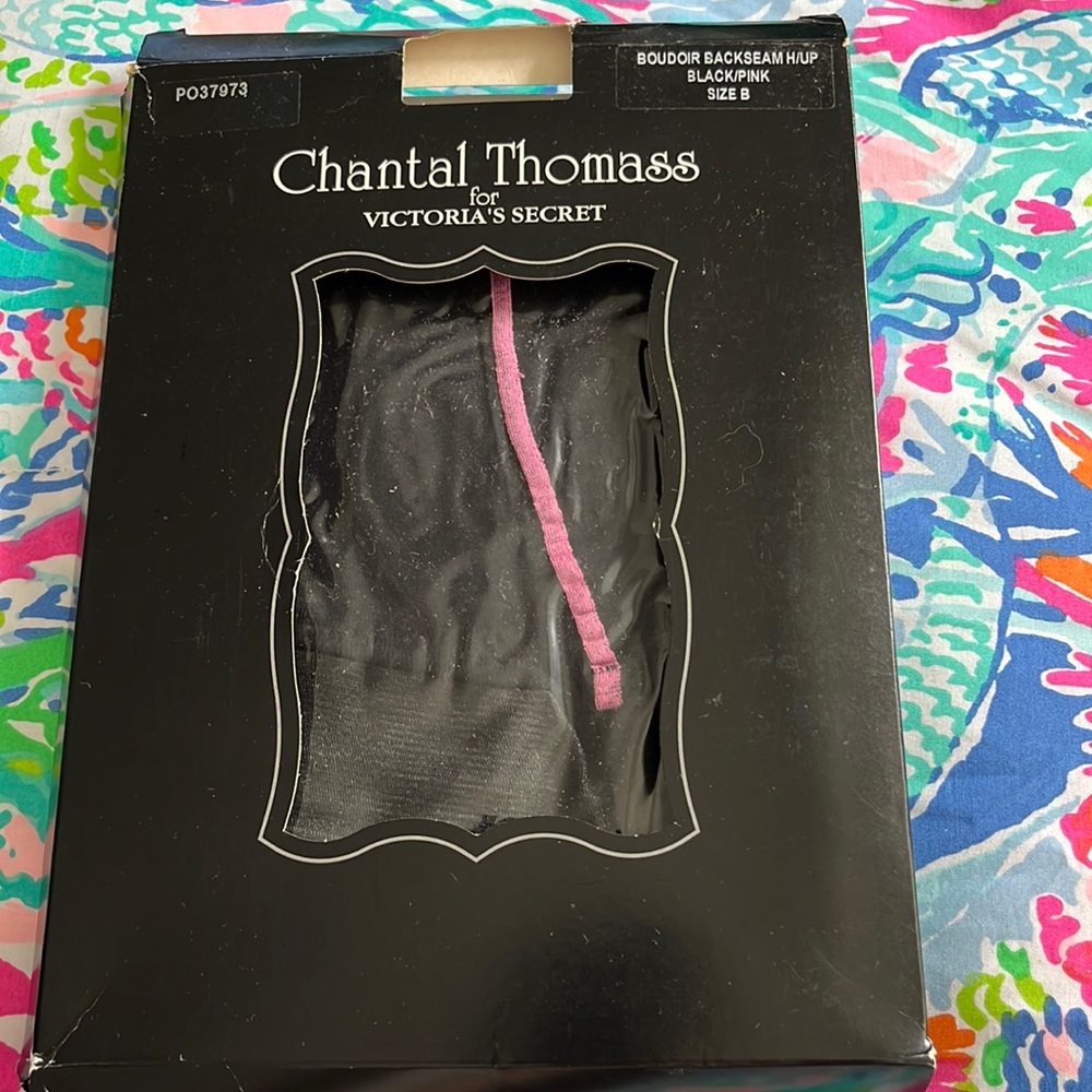 Chantal Thomass for VS Holdup Stockings. Black with Pink Stripes size B. NWT